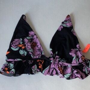 Floral Black and Purple Bikini Top